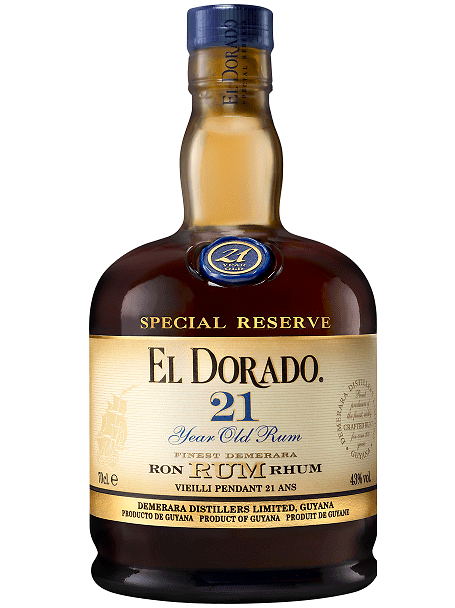 EL DORADO 21 YEARS Invecchiato per un minimo di 21 anni in botti ex bourbon. Bottiglia da cl 70