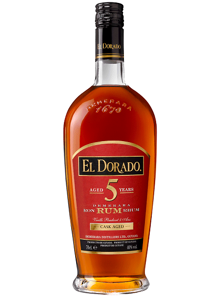 EL DORADO 5 YEARS Invecchiato per un minimo di 5 anni in botti ex bourbon. Bottiglia da cl 70
